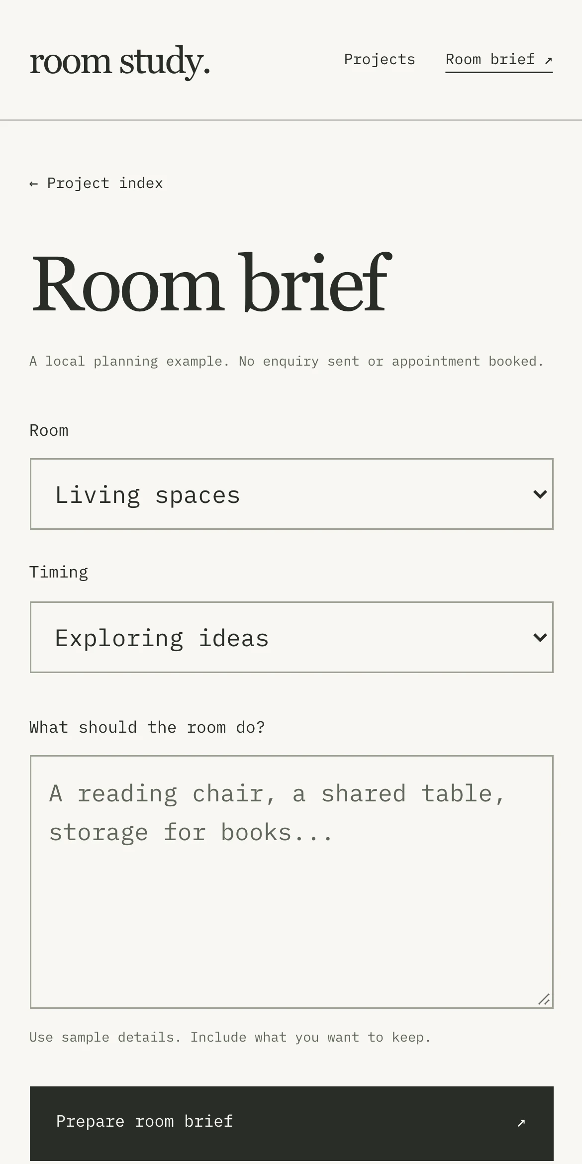 Room Study mobile inquiry page